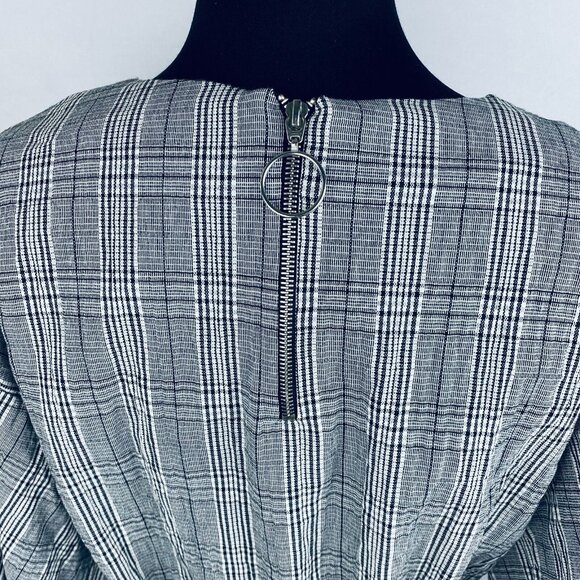 Zara TRF Collection Black & White Plaid Balloon Sleeve Belted Women's S Top - Picture 8 of 9